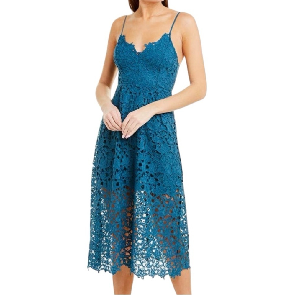 NWT ASTR Teal Lace Sleeveless Adjustable Strap A-Line Midi Dress Size Medium